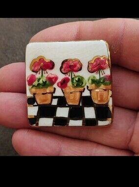1990s Colorful Glazed Ceramic Flower Brooch